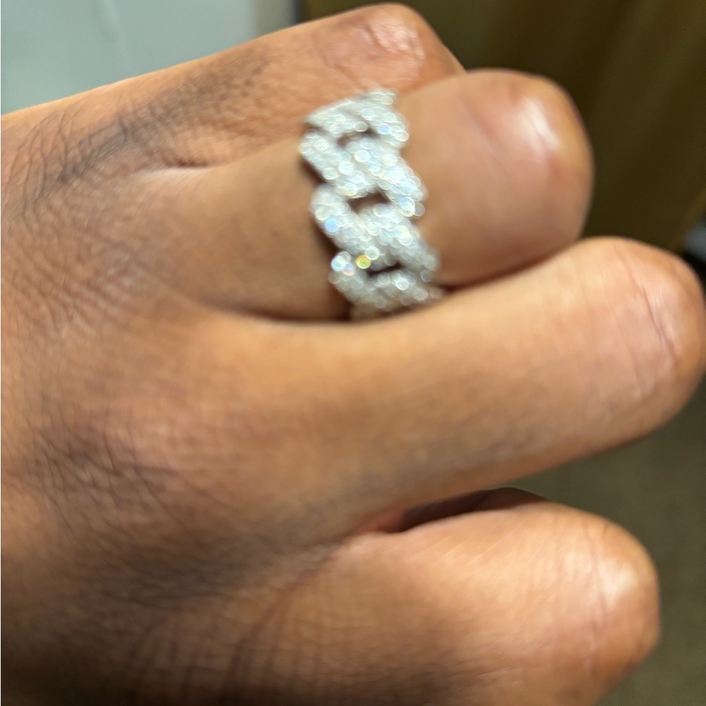 Diamond Simulant Silver Chain Link Ring - image 4